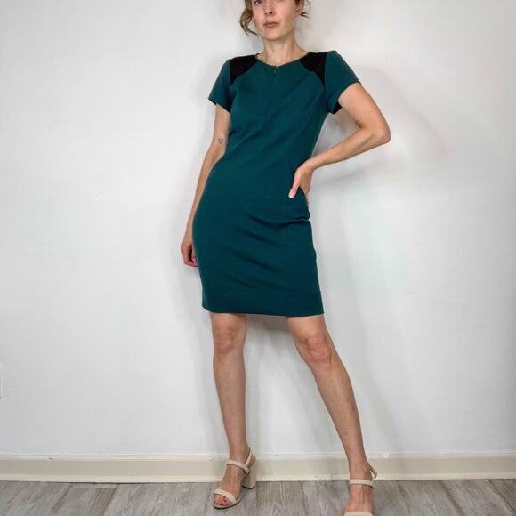 DVF DIANE VON FURSTENBERG Havana sheath dress emerald green mesh shoulder 2963 - Picture 12 of 12
